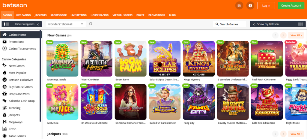 Betsson page principale