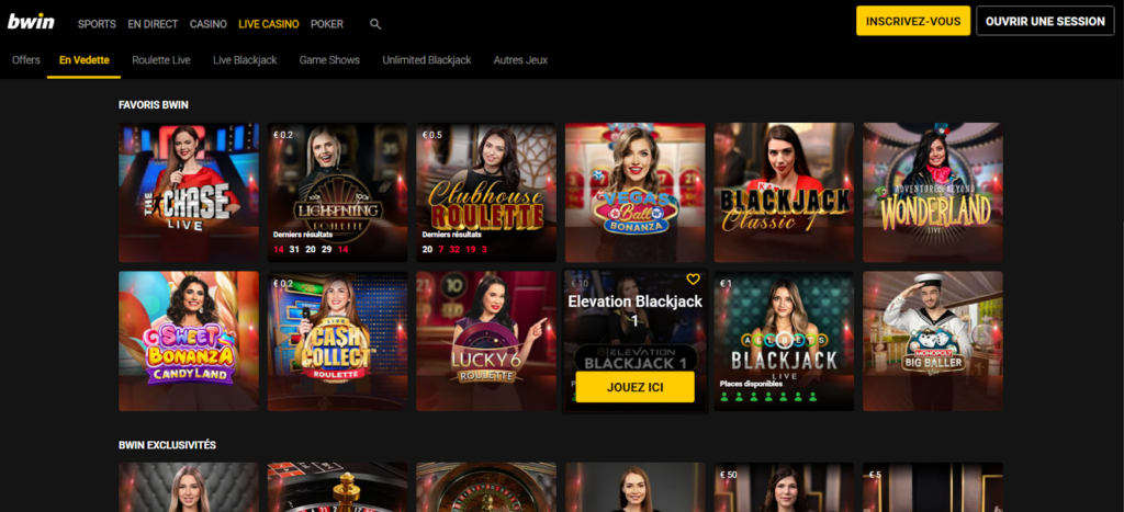 Jeux live casino