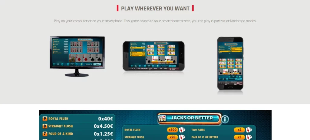 Video poker sur mobile