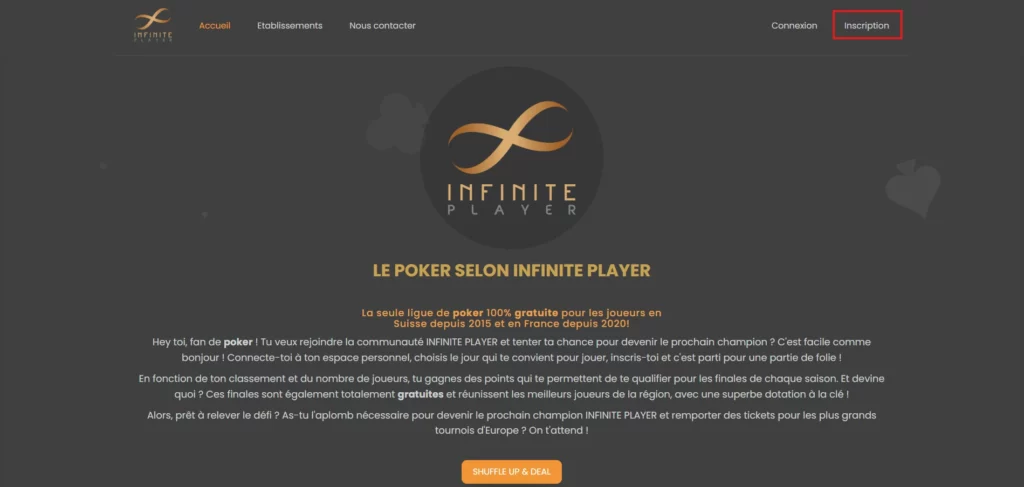 Inscription sur Infinite Player