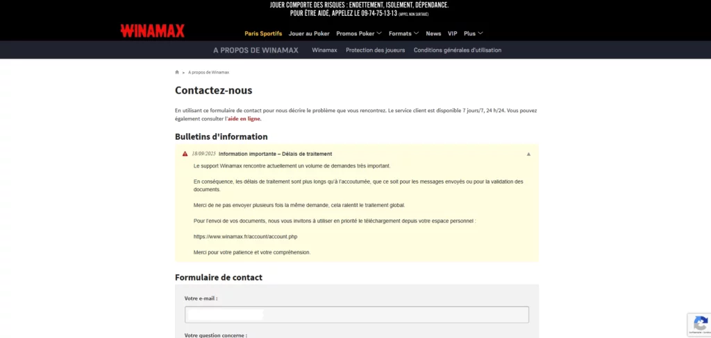 Le service client sur Winamax